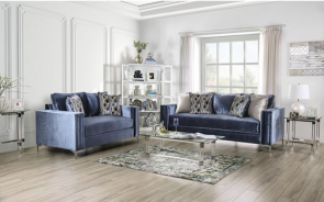 SM2687 Transitional Style Sofa & Loveseat Satin Blue color. Jodie Collection By Furniture of America