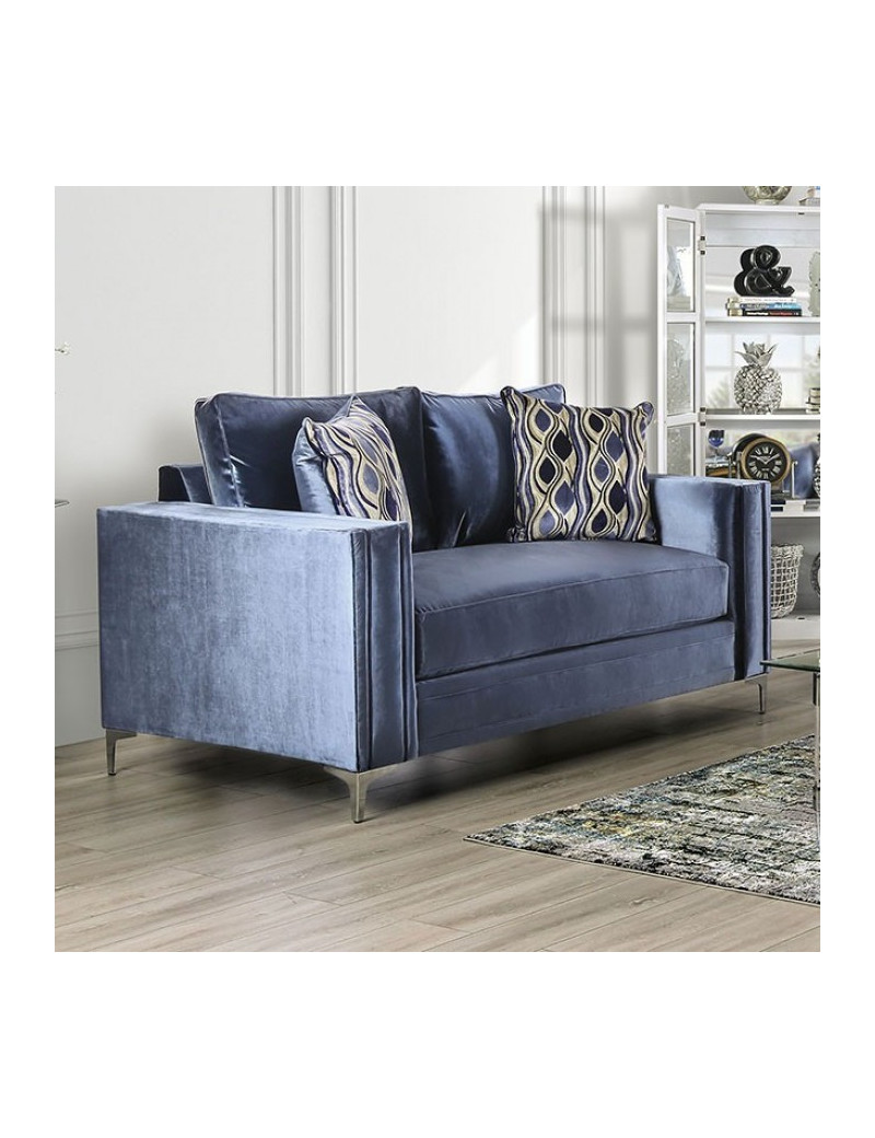 SM2687 Transitional Style Sofa & Loveseat Satin Blue color. Jodie Collection By Furniture of America