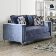SM2687 Transitional Style Sofa & Loveseat Satin Blue color. Jodie Collection By Furniture of America