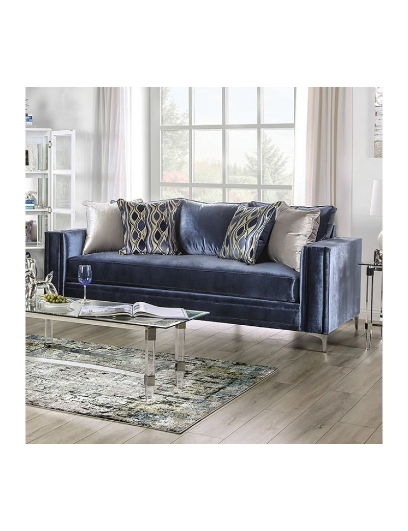 SM2687 Transitional Style Sofa & Loveseat Satin Blue color. Jodie Collection By Furniture of America