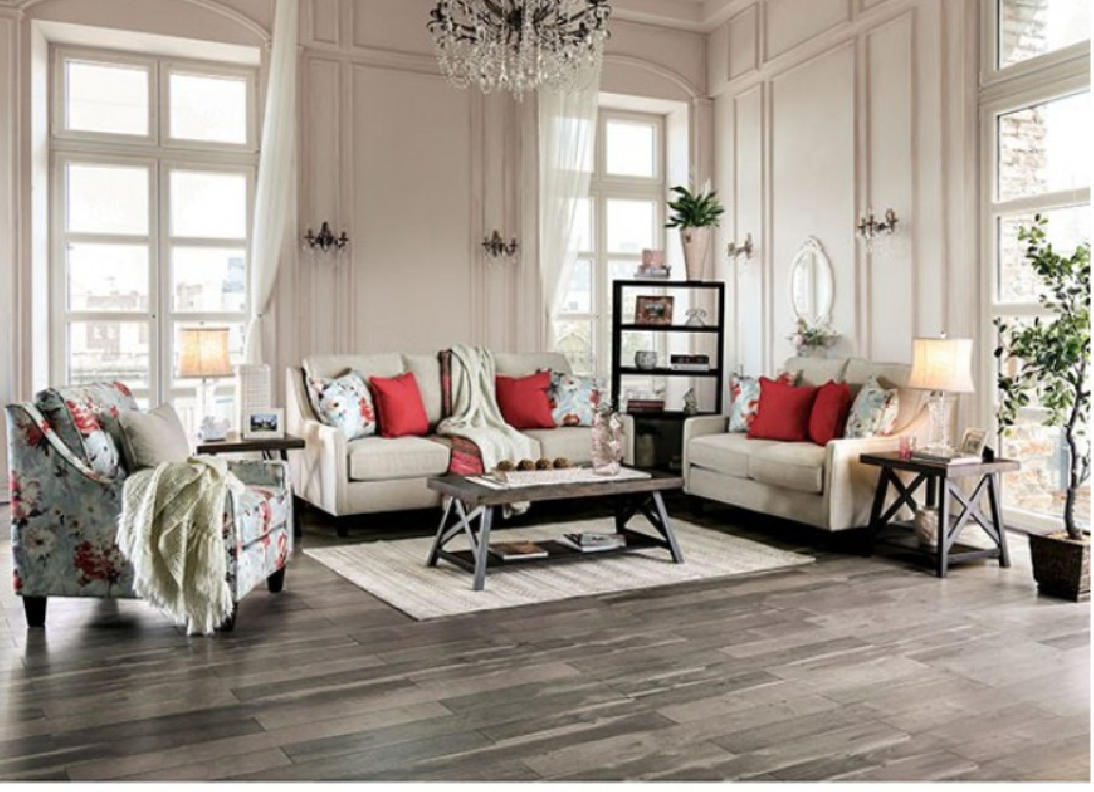 SM8014  Transitional Style Sofa & Loveseat Ivory color. Nadene Collection By Furniture of America