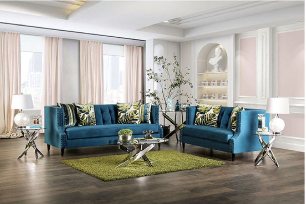 SM2219  Transitional Style Sofa & Loveseat Dark Teal color. Azulleti Collection By Furniture of America