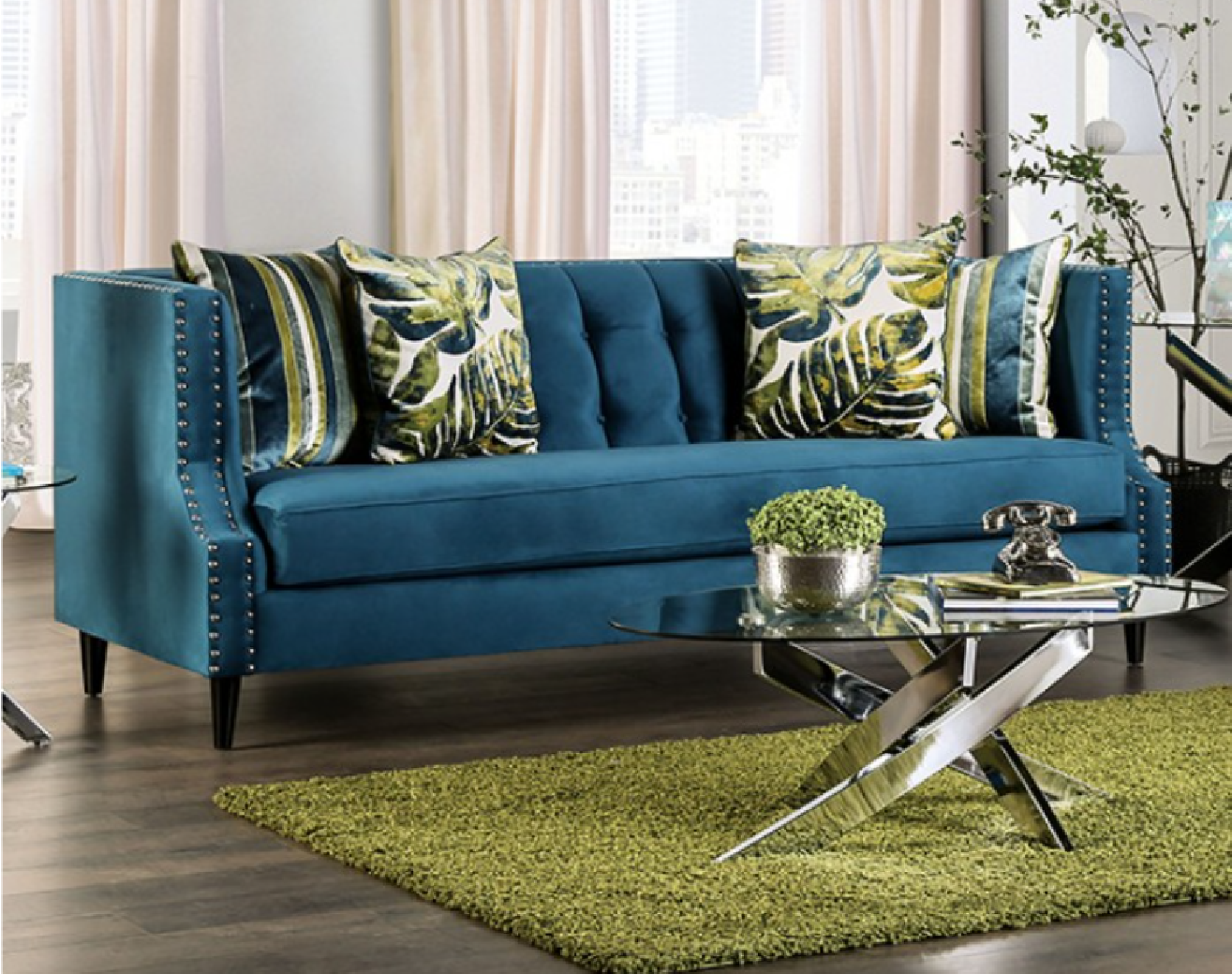 SM2219  Transitional Style Sofa & Loveseat Dark Teal color. Azulleti Collection By Furniture of America