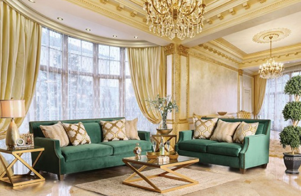 SM2271 Transitional Style Sofa & Loveseat Emerald Green color. Verdante Collection By Furniture of America