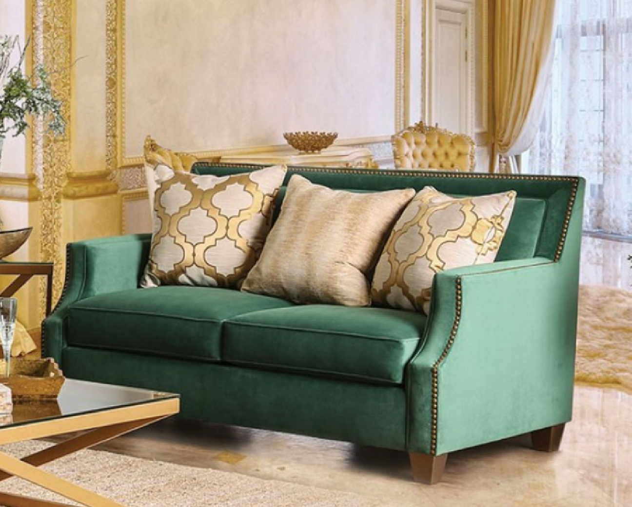SM2271 Transitional Style Sofa & Loveseat Emerald Green color. Verdante Collection By Furniture of America