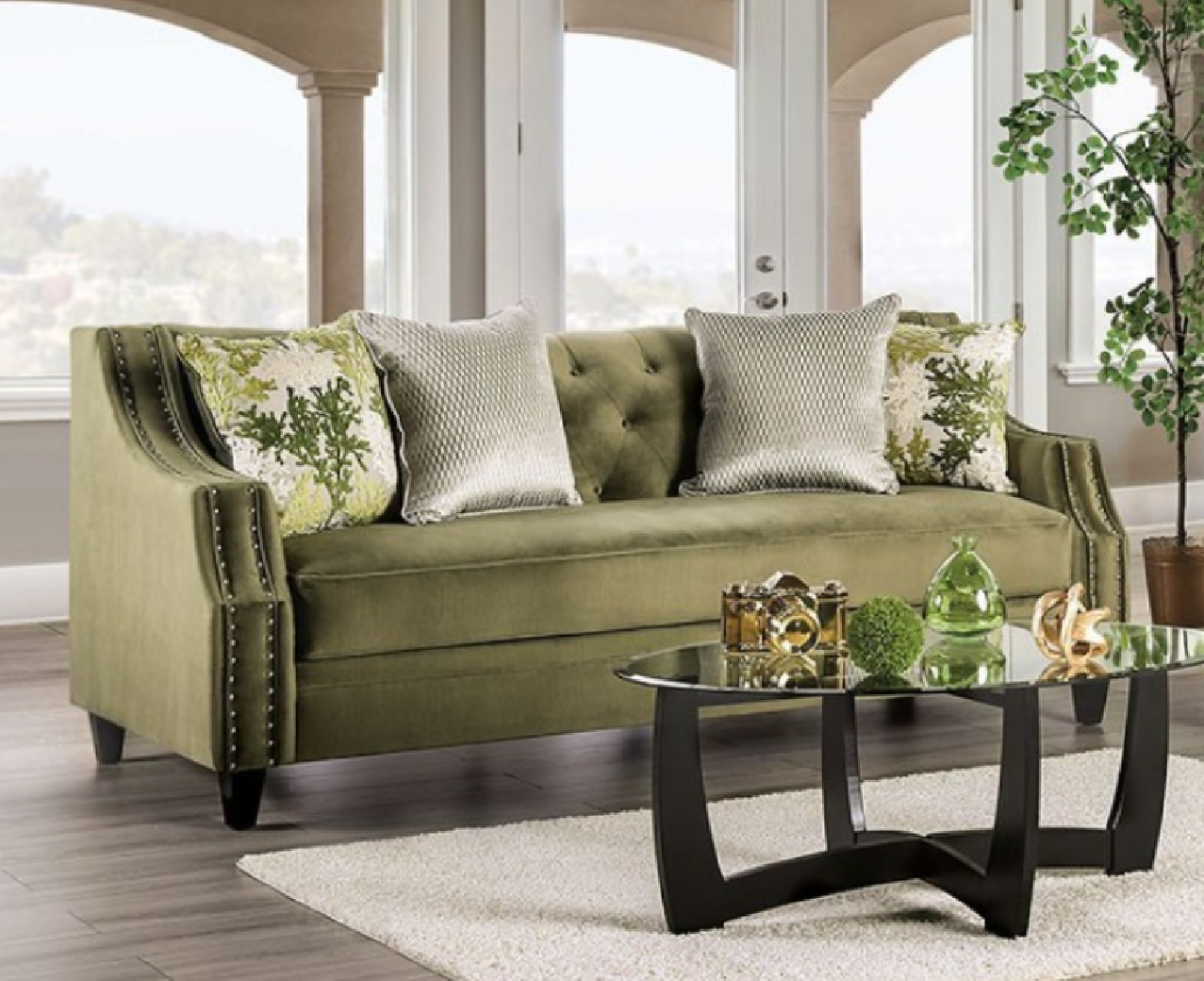 SM2684 Transitional Style Sofa & Loveseat Green color. Kaye Collection By Furniture of America