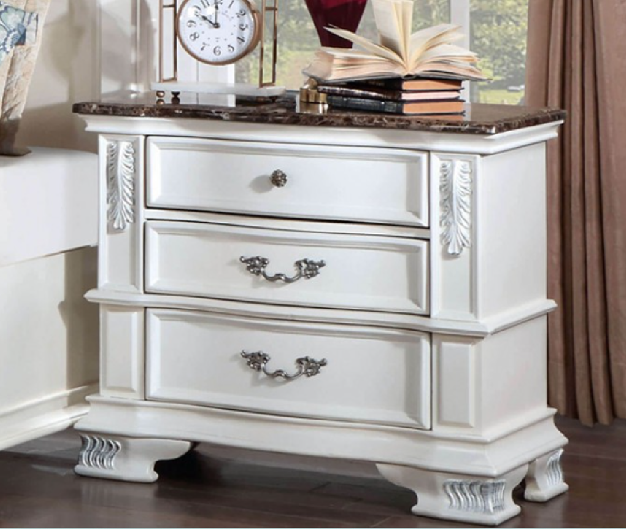 CM7478WH  5PC Queen Bedroom Set Traditional Style Pearl White Finish Esparanza Collection by Furniture of America