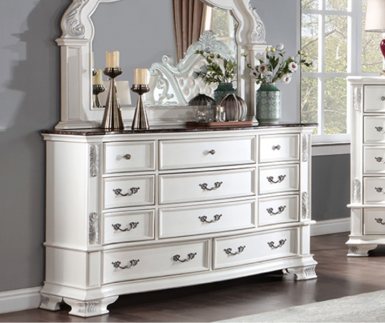 CM7478WH  5PC Queen Bedroom Set Traditional Style Pearl White Finish Esparanza Collection by Furniture of America