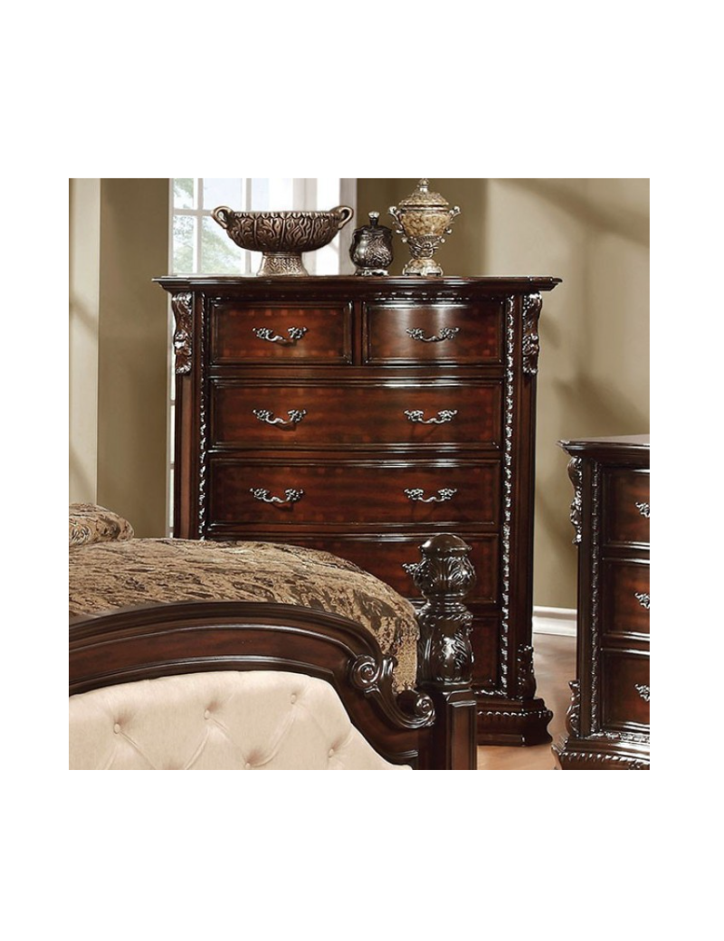 CM7271 5PC Queen Bedroom Set Traditional Style Brown Cherry Finish