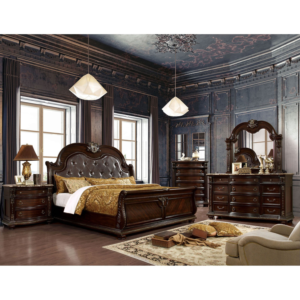 FM7670 5PC Queen Bedroom Set Traditional Style Brown Cherry Finish Fromberg Collection by Furniture of America