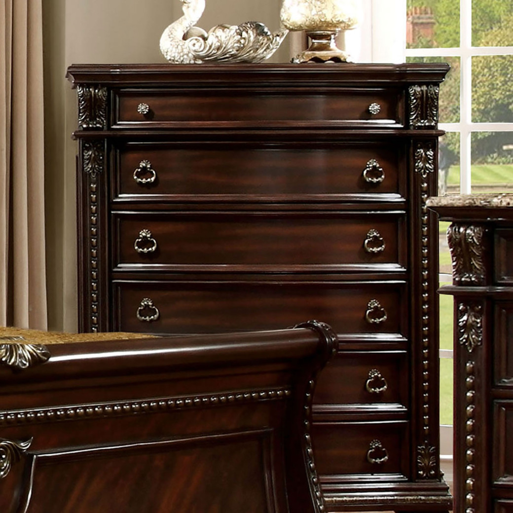 FM7670 5PC Queen Bedroom Set Traditional Style Brown Cherry Finish Fromberg Collection by Furniture of America
