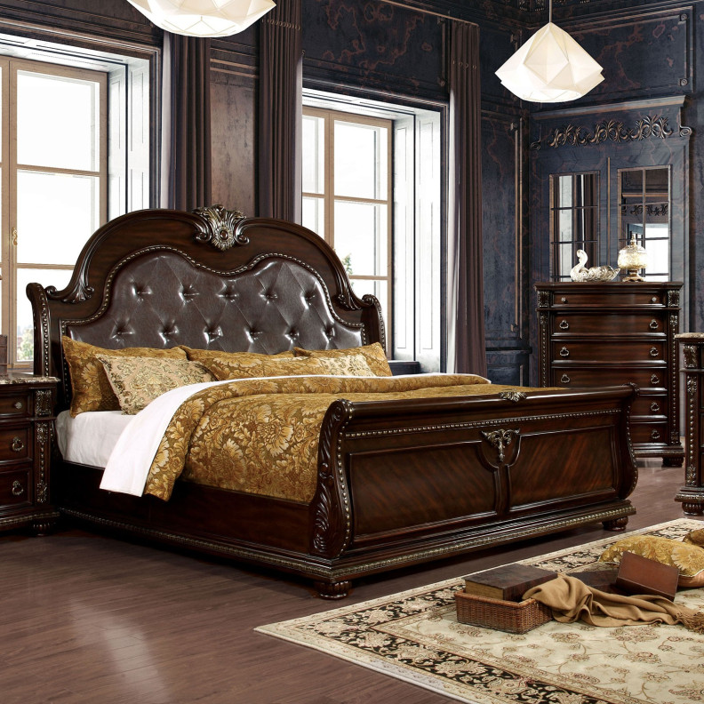 FM7670 5PC Queen Bedroom Set Traditional Style Brown Cherry Finish Fromberg Collection by Furniture of America