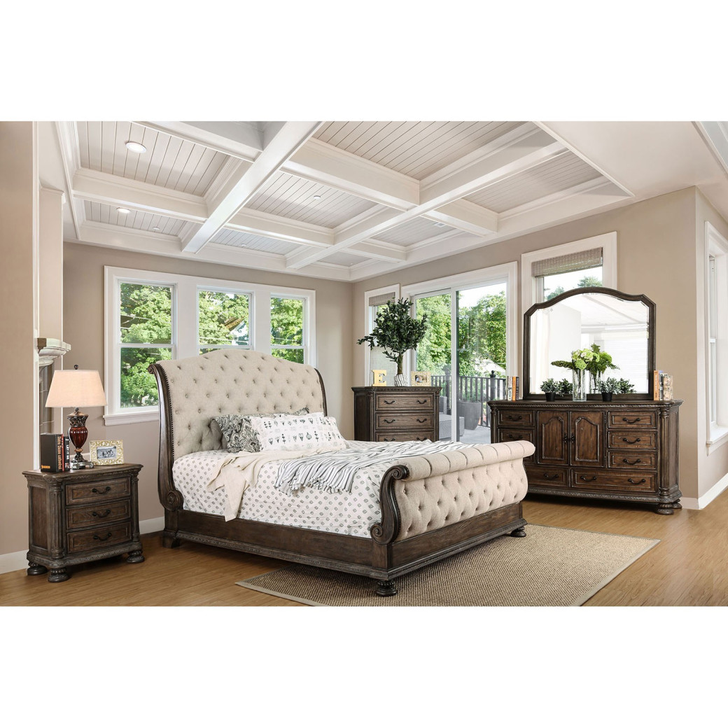 CM7663 5PC Queen Bedroom Set Transitional Style Rustic Natural Finish . Lysandra Collection by Furniture of America