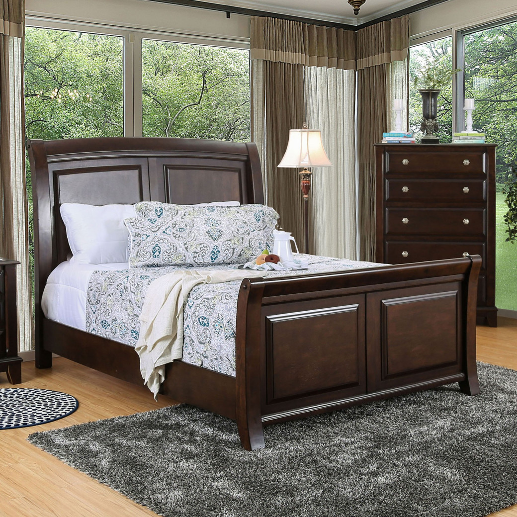 CM7383 5PC Queen Bedroom Set Transitional Style Brown Cherry Finish . Litchville Collection by Furniture of America