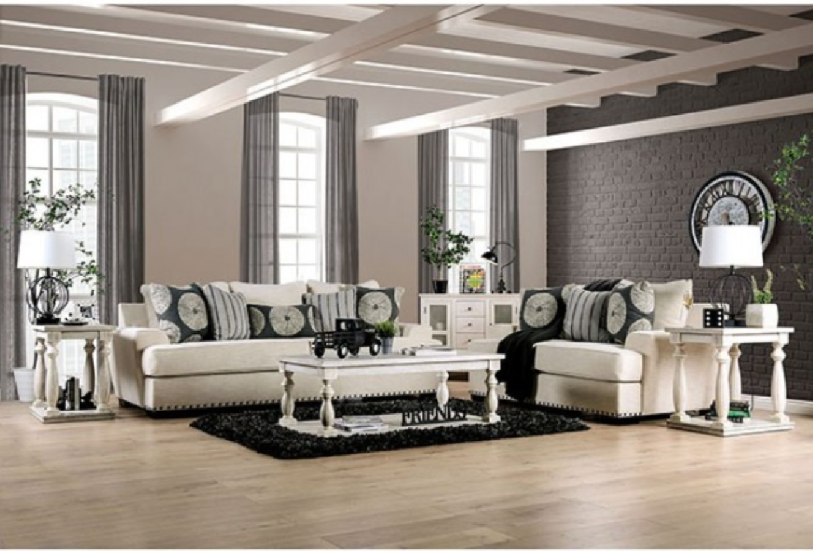 SM1283 Transitional Style Sofa & Loveseat Ivory color. Germaine Collection By Furniture of America