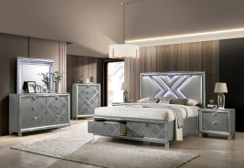 FOA7147 5PC Queen Bedroom Set Contemporary Style Silver Finish. Emmeline Collection By Furniture Of America
