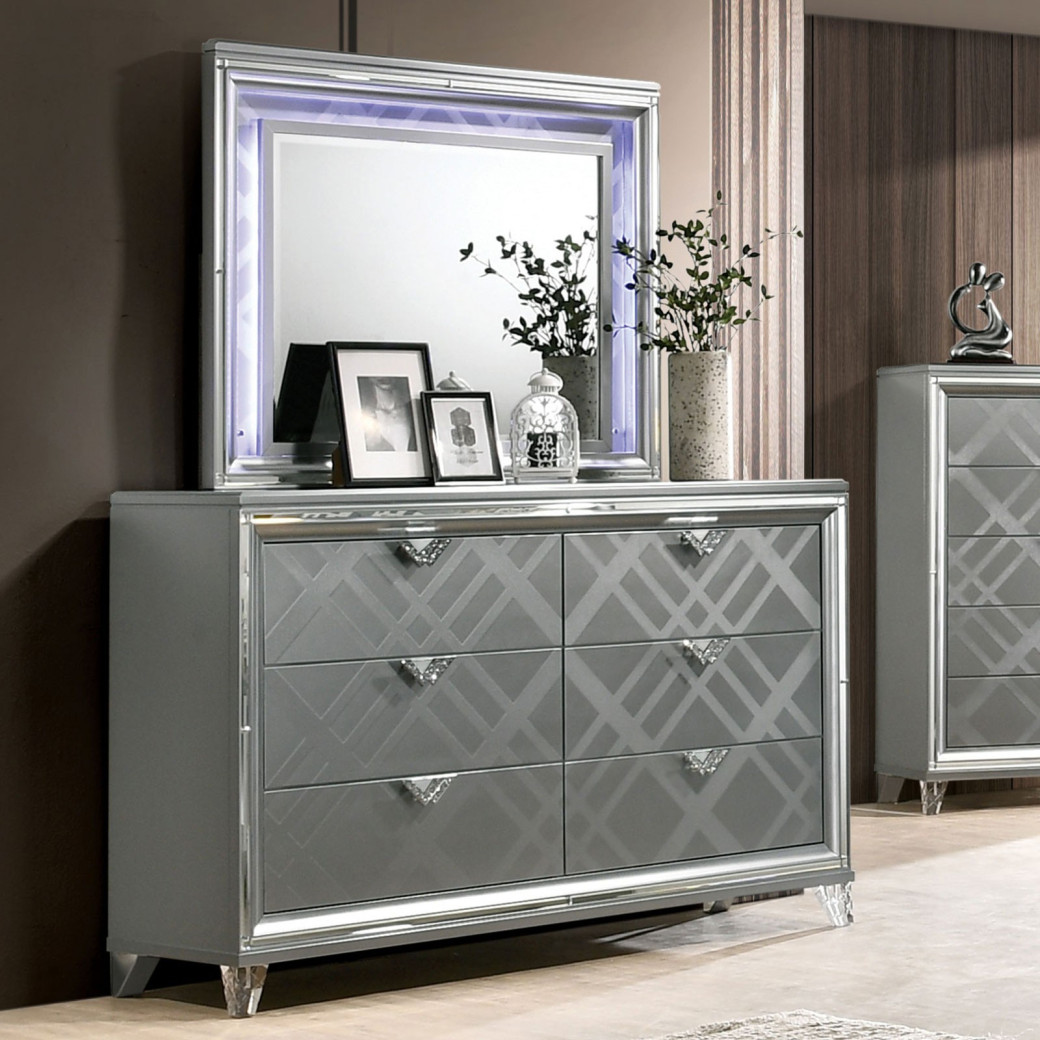 FOA7147 5PC Queen Bedroom Set Contemporary Style Silver Finish. Emmeline Collection By Furniture Of America
