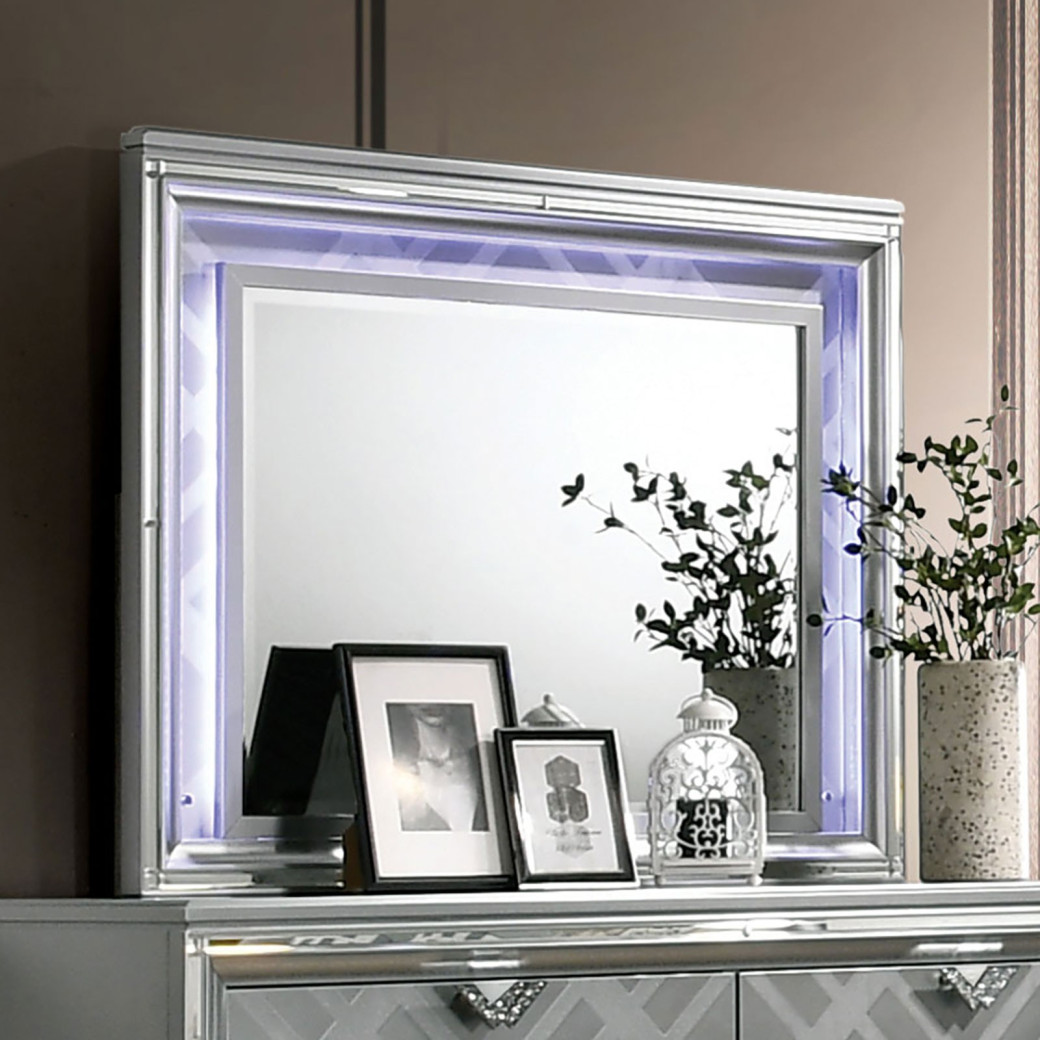 FOA7147 5PC Queen Bedroom Set Contemporary Style Silver Finish. Emmeline Collection By Furniture Of America