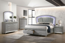 CM7899SV 5PC Queen Bedroom Set Contemporary Style Silver Finish. Maddie Collection By Furniture Of America