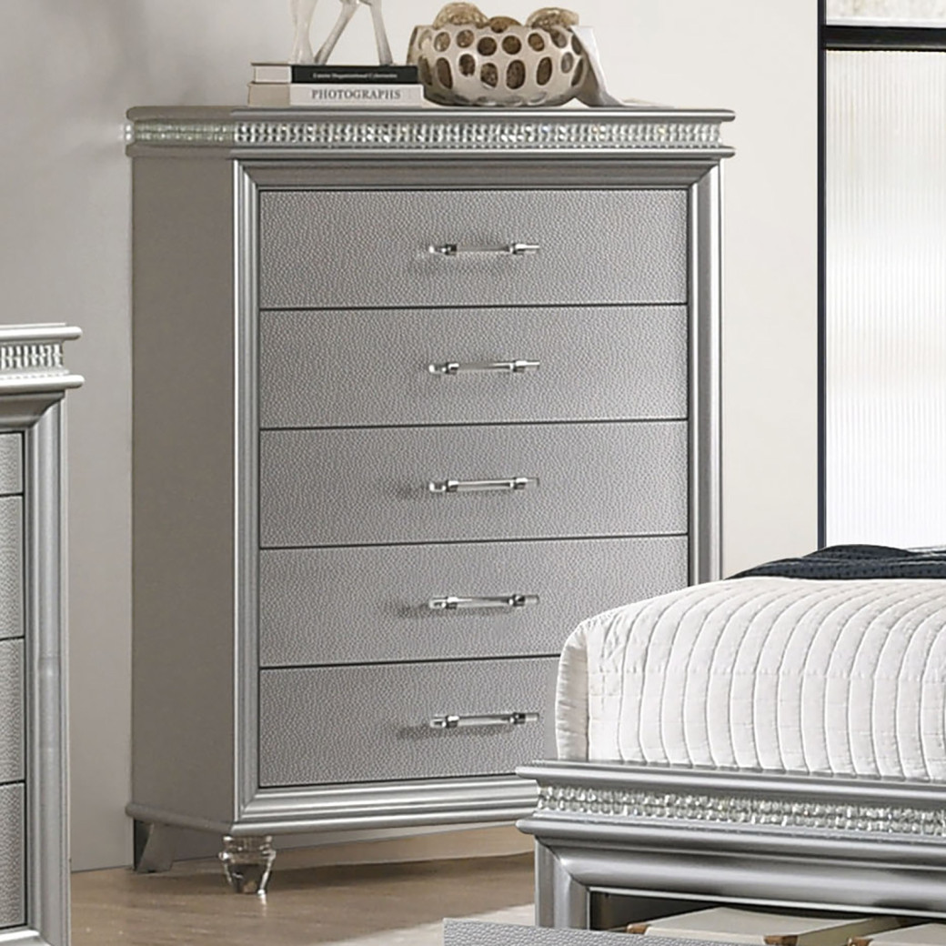 CM7899SV 5PC Queen Bedroom Set Contemporary Style Silver Finish. Maddie Collection By Furniture Of America
