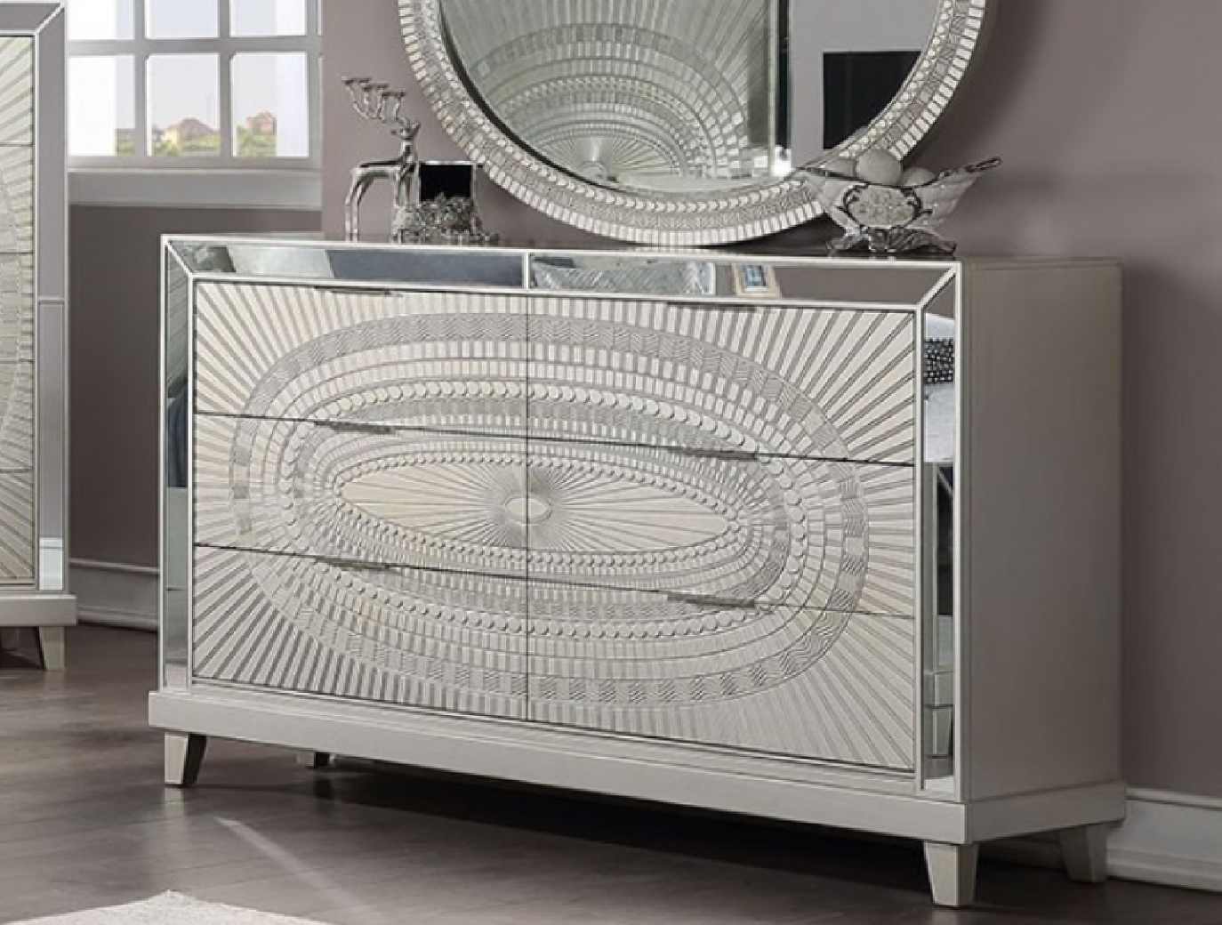 FOA7157  5PC Queen Bedroom Set Glam Style Champagne Finish. Valletta Collection By Furniture Of America