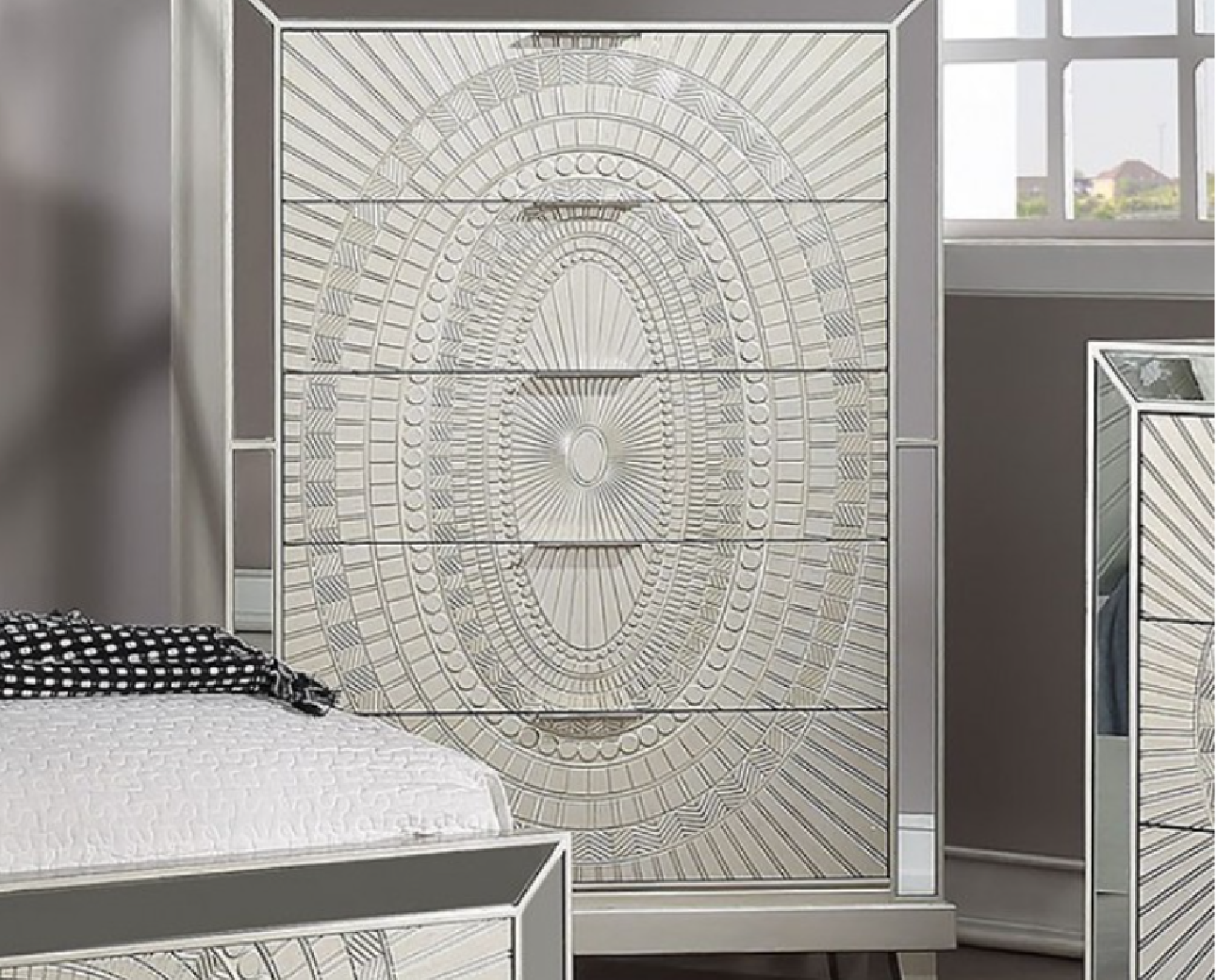FOA7157  5PC Queen Bedroom Set Glam Style Champagne Finish. Valletta Collection By Furniture Of America