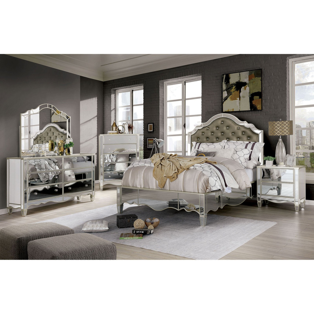FOA7890 5PC Queen Bedroom Set Glam Style Silver Finish. Eliora Collection By Furniture Of America