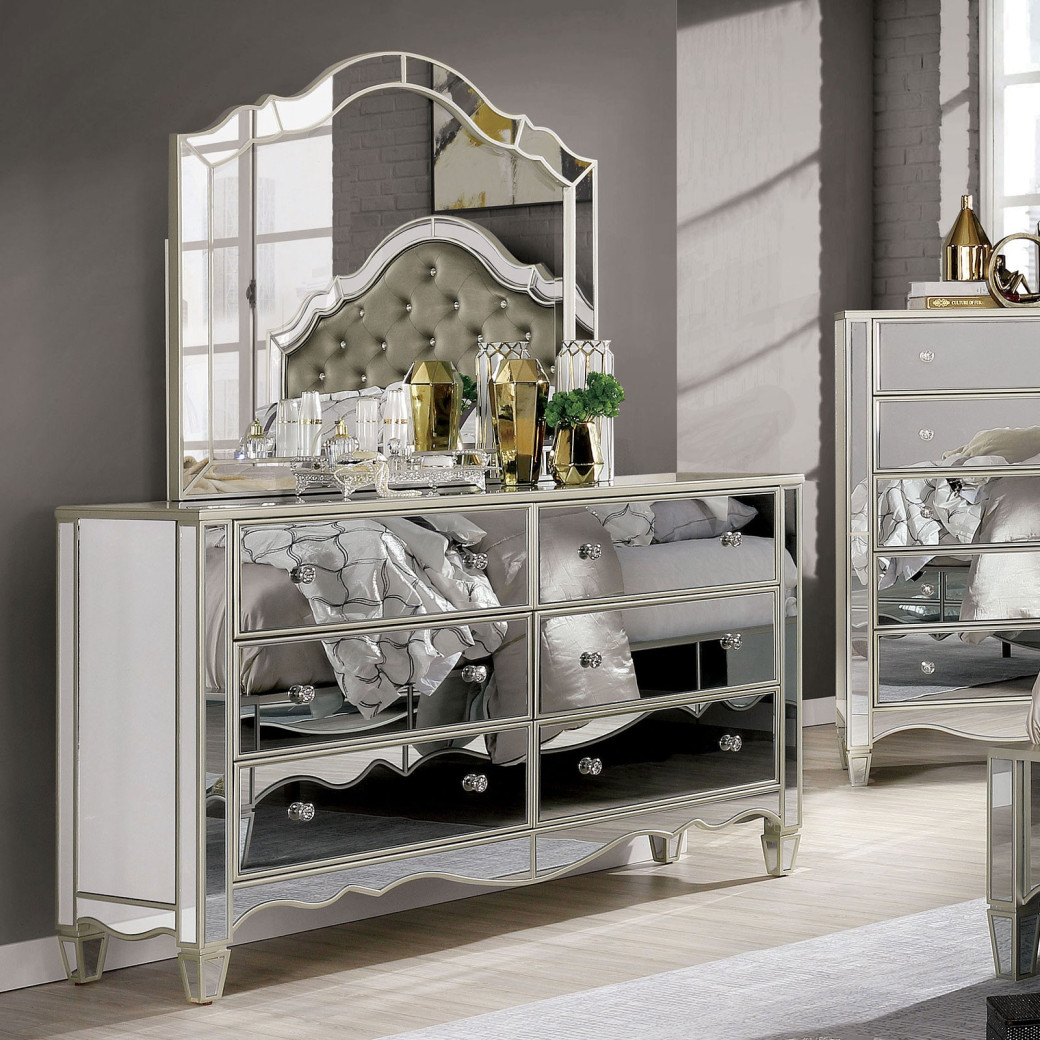 FOA7890 5PC Queen Bedroom Set Glam Style Silver Finish. Eliora Collection By Furniture Of America