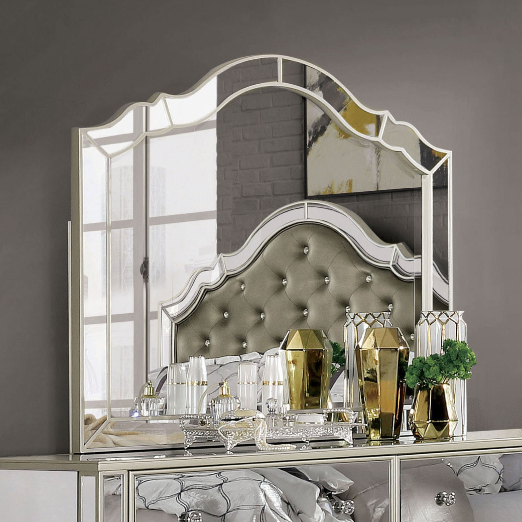 FOA7890 5PC Queen Bedroom Set Glam Style Silver Finish. Eliora Collection By Furniture Of America