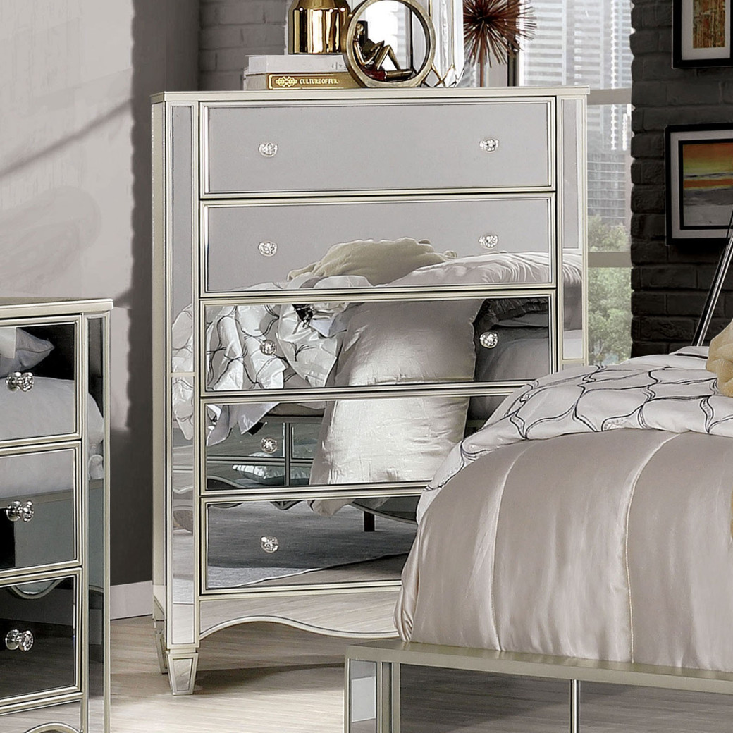 FOA7890 5PC Queen Bedroom Set Glam Style Silver Finish. Eliora Collection By Furniture Of America