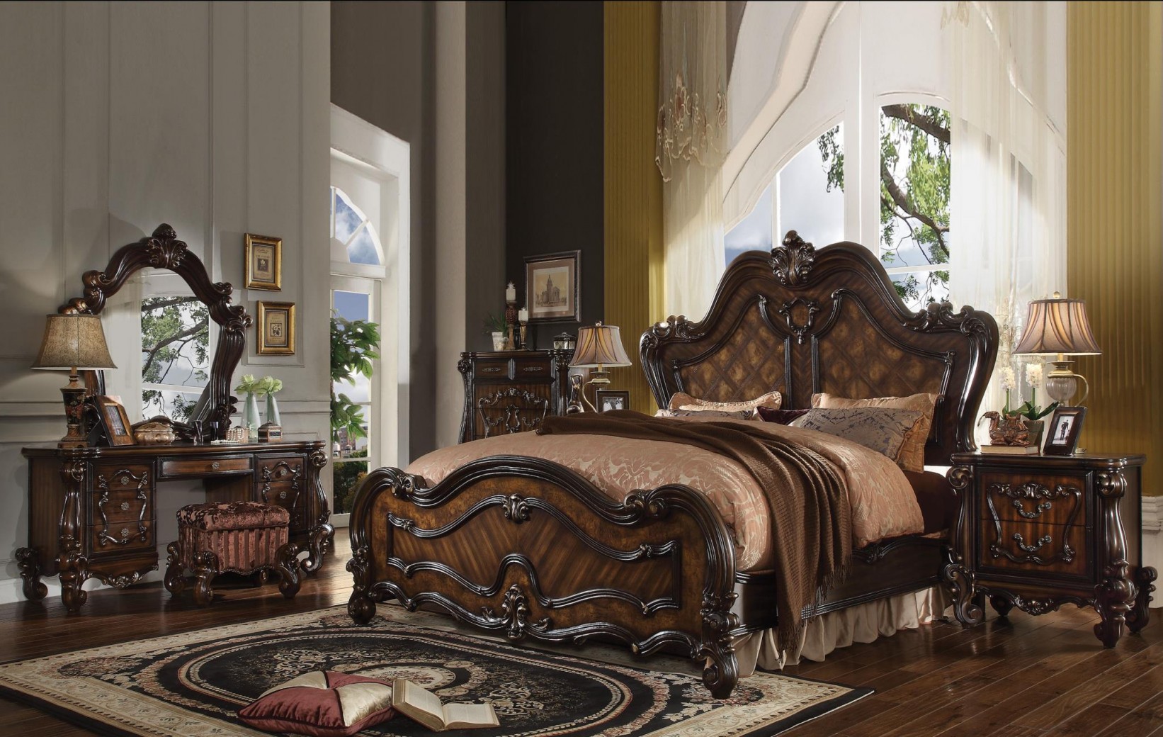 21790 Bedroom Cherry Oak Finish Versailles Collection By
