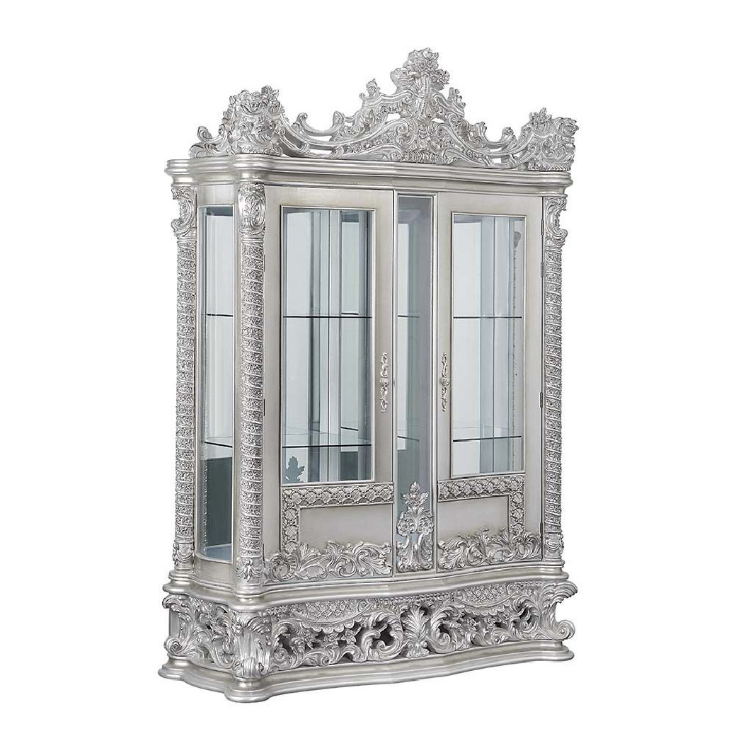 DN 00689 Lavish Classic Silver Finish Dining Set Valkyrie Collection By Acme Furniture