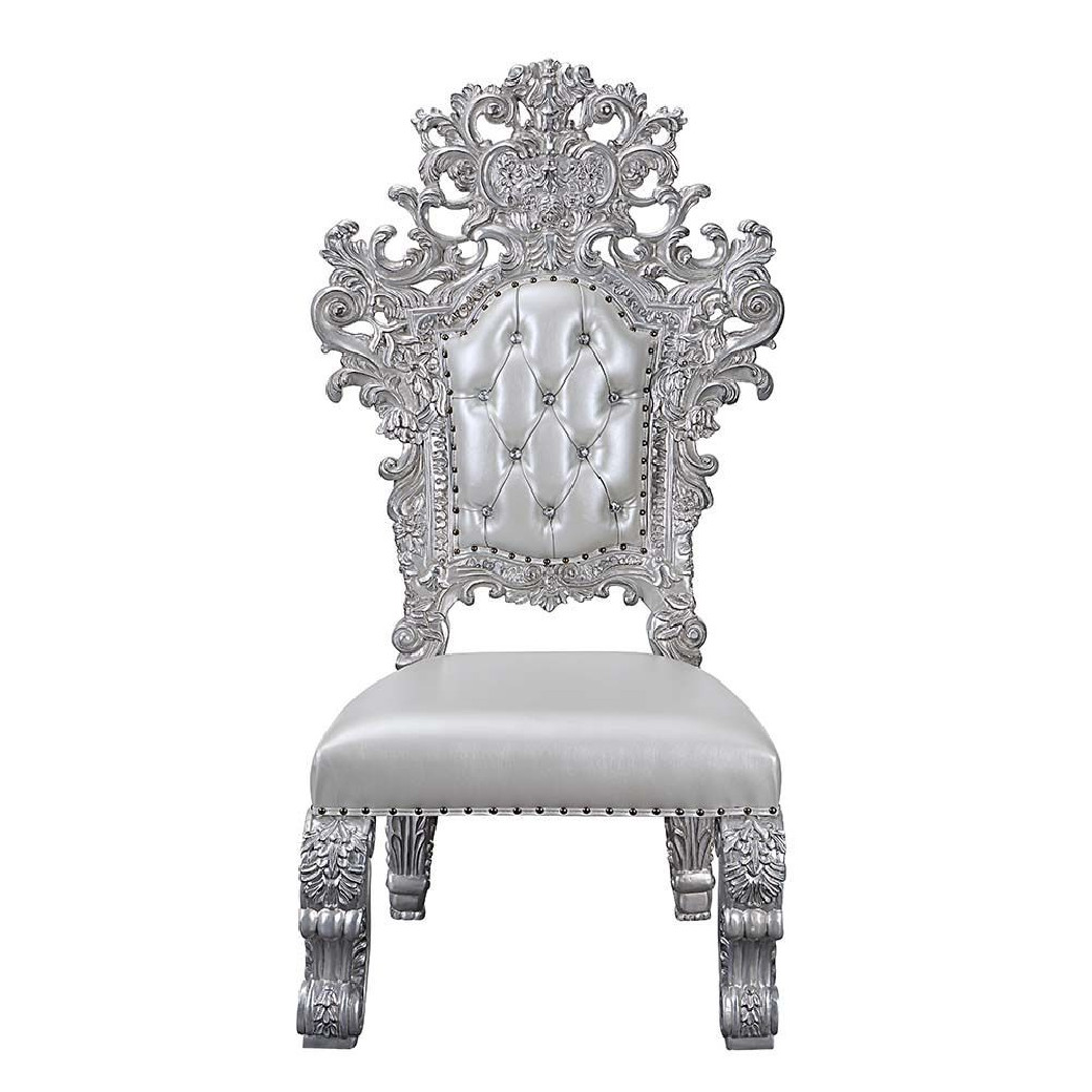 DN 00689 Lavish Classic Silver Finish Dining Set Valkyrie Collection By Acme Furniture