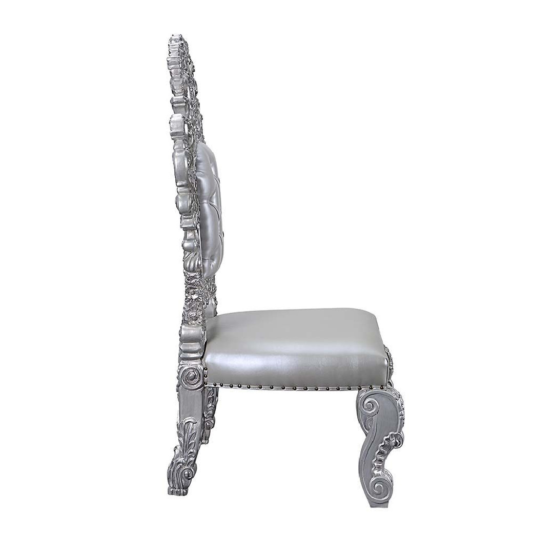 DN 00689 Lavish Classic Silver Finish Dining Set Valkyrie Collection By Acme Furniture