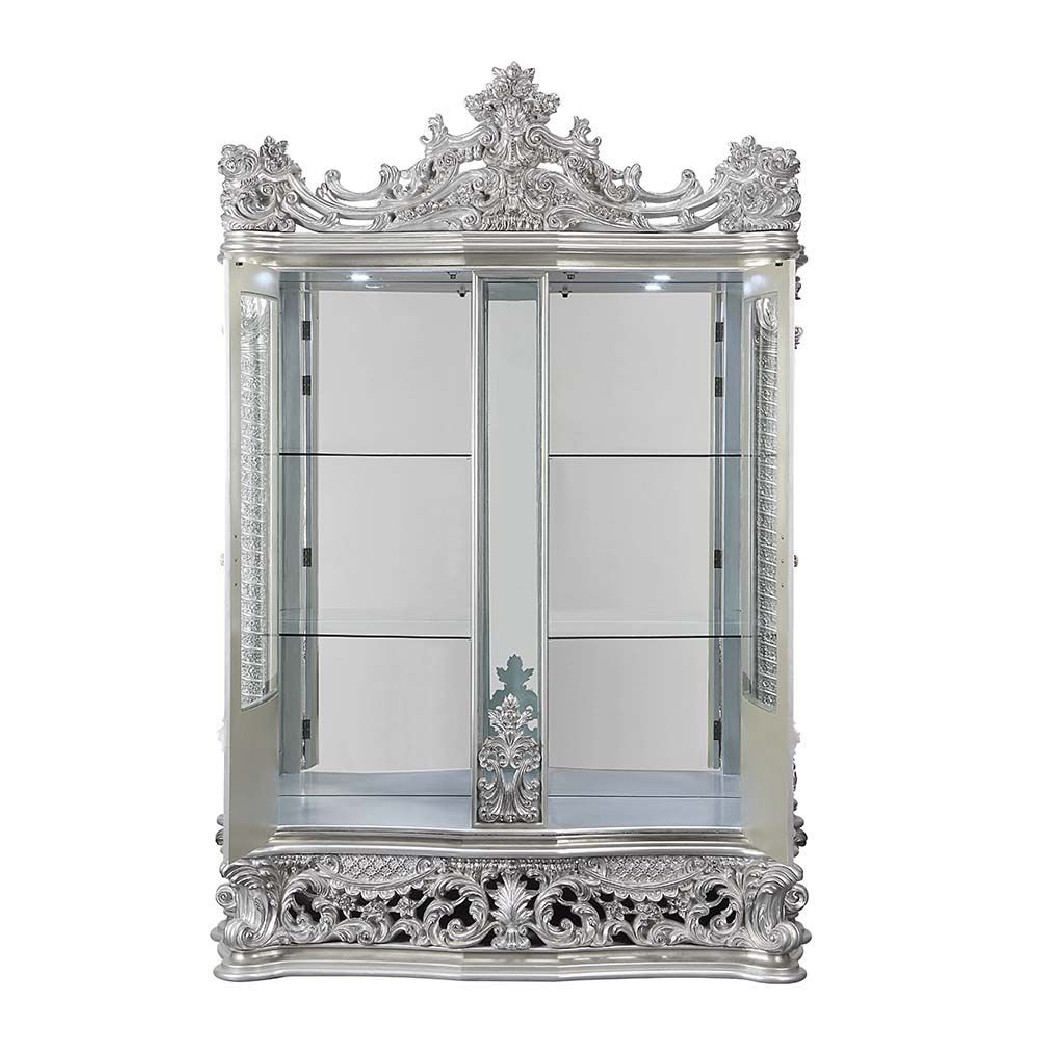 DN 00689 Lavish Classic Silver Finish Dining Set Valkyrie Collection By Acme Furniture