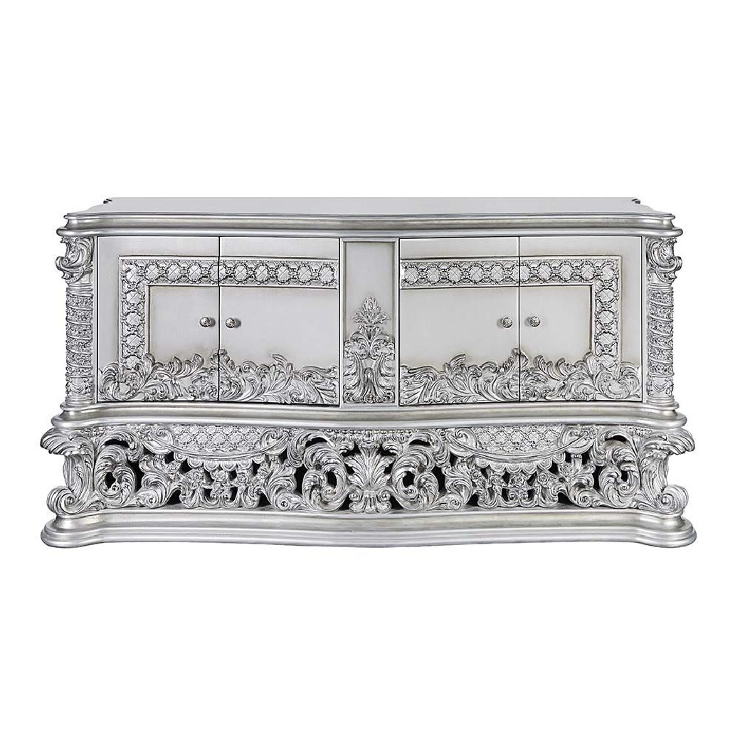 DN 00689 Lavish Classic Silver Finish Dining Set Valkyrie Collection By Acme Furniture