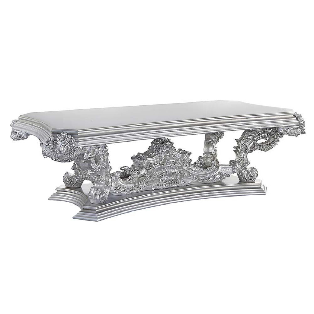 DN 00689 Lavish Classic Silver Finish Dining Set Valkyrie Collection By Acme Furniture