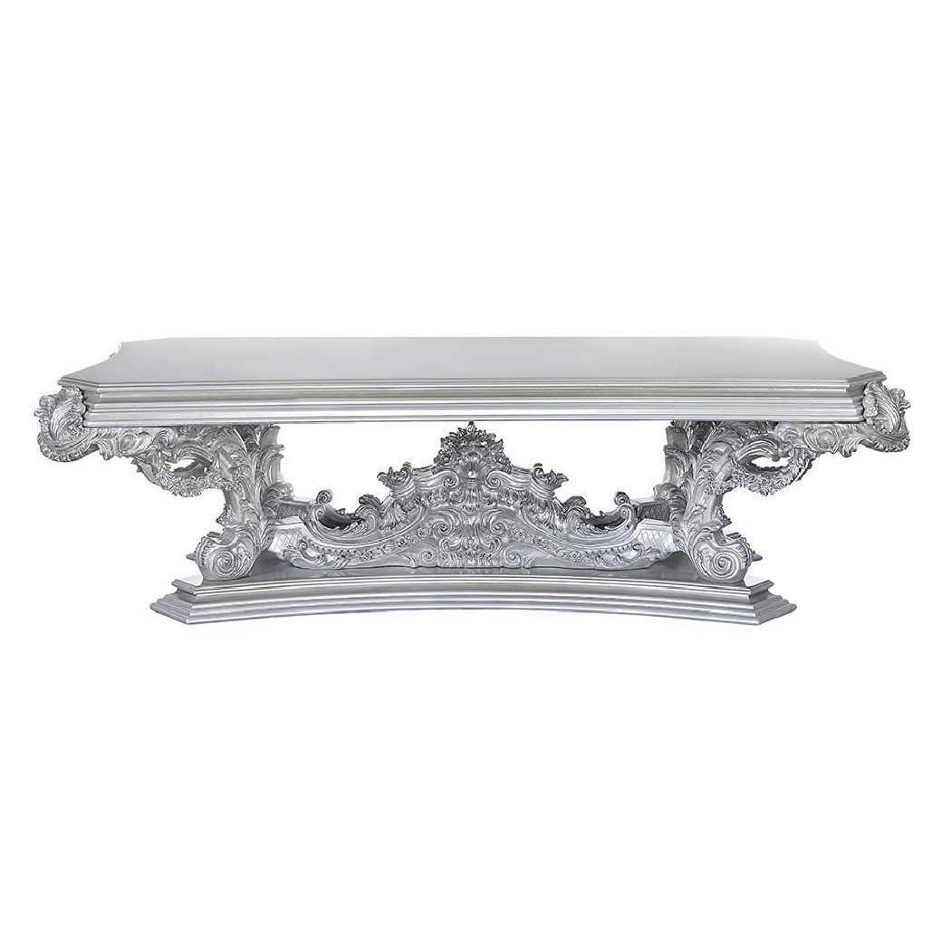 DN 00689 Lavish Classic Silver Finish Dining Set Valkyrie Collection By Acme Furniture