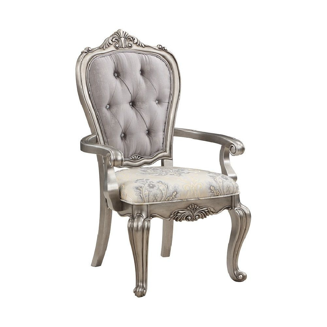 DN02281 7PC Dining Set Platinum Finish Ariadne Collection By Acme Furniture