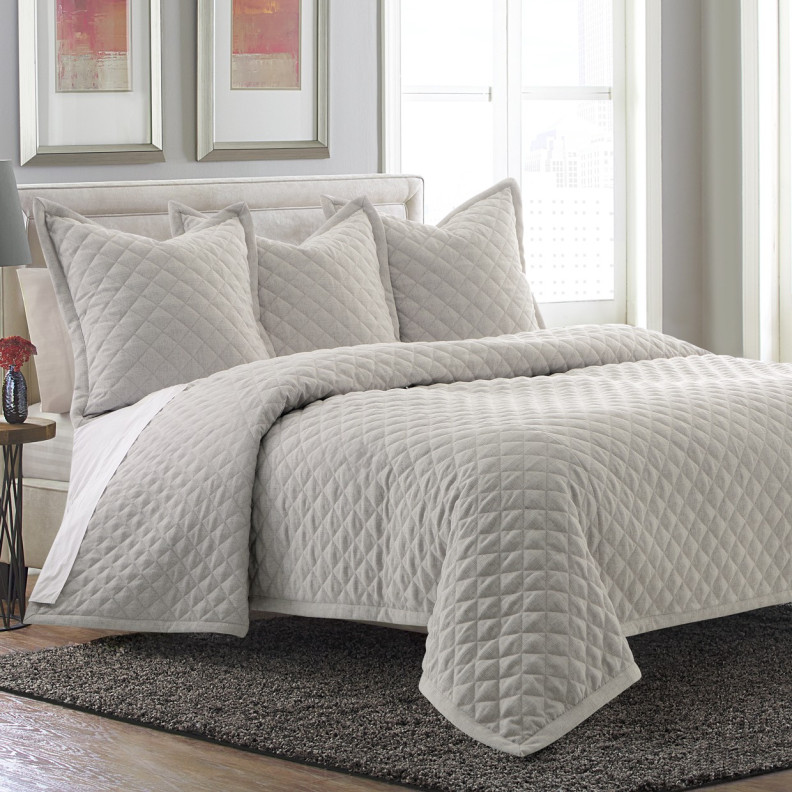 Aragoza 3PC Queen Quilt Set Dove by Michael Amini BCS-QQT3-ARGZA-DVE