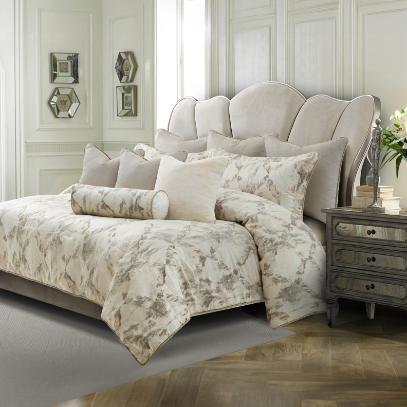 Glennridge 9pc Queen Comforter Set Frost By Michael Amini BCS-QS09-GLNRG-FRS