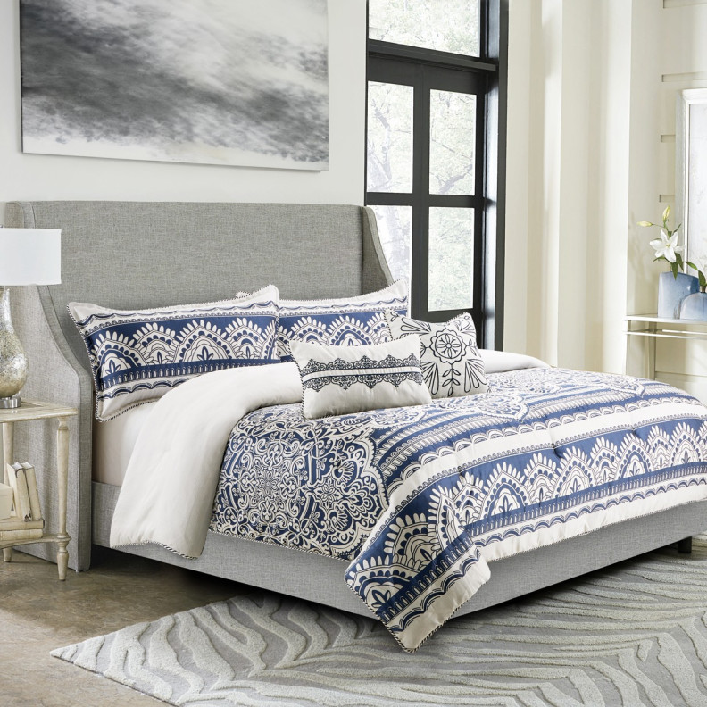 Yardley 5pc Queen Comforter Set Navy by Michael Amini BCS-QS05-YRLDY-NVY