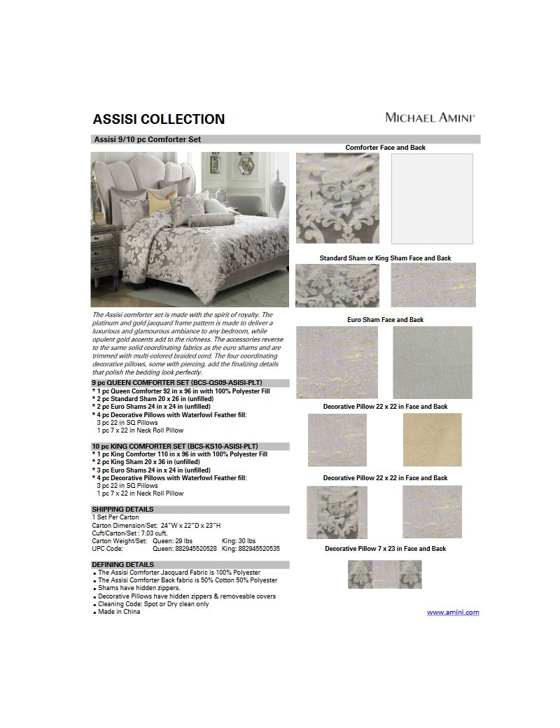 Assisi 9pc Queen Comforter Set Platinum By Michael Amini BCS-QS09-ASISI-PLT