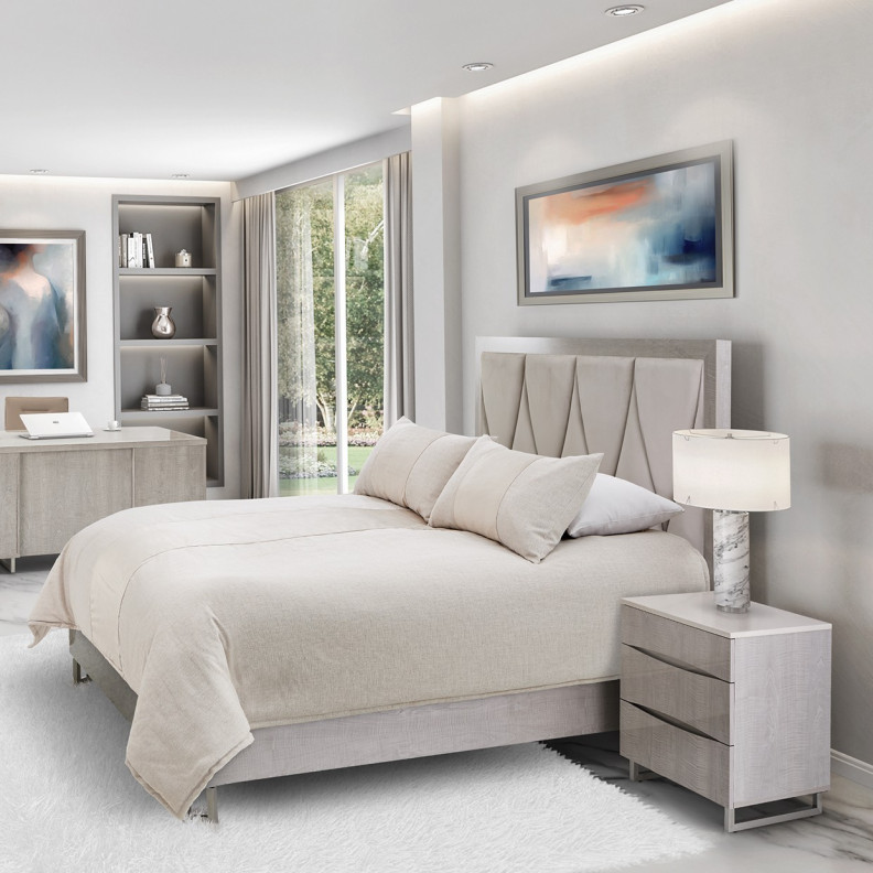 Marin Bedroom Set Collection By Michael Amini. High Gloss Lacquer Greige Finish