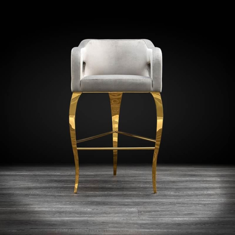 Caprice Brushed Gold Counter Stool Gray velvey by Roberto Grassie 22-142BRTG-GR-CNTR