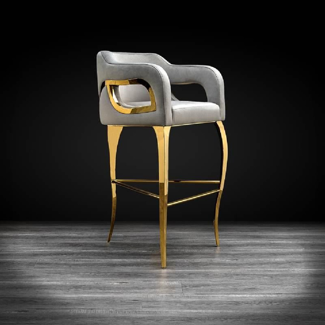 Caprice Brushed Gold Counter Stool Gray velvey by Roberto Grassie 22-142BRTG-GR-CNTR