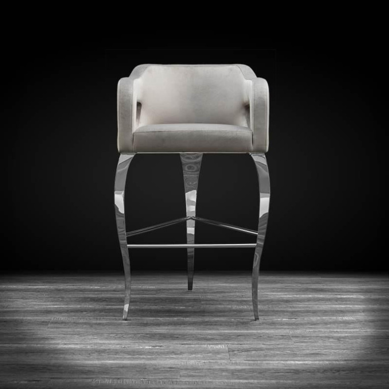 Caprice Silver Bar Stool gray Velvet by Roberto Grassie 22-143SS-GR-BAR