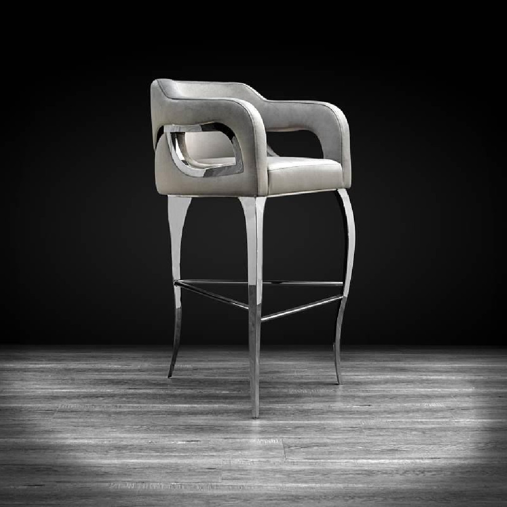 Caprice Silver Bar Stool gray Velvet by Roberto Grassie 22-143SS-GR-BAR