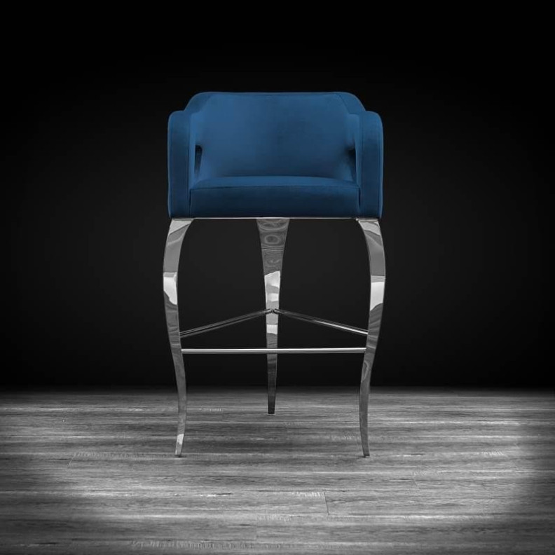 Caprice Silver Counter Stool Blue Velvet By Michael Amini 22-142SS-BU-CNTR