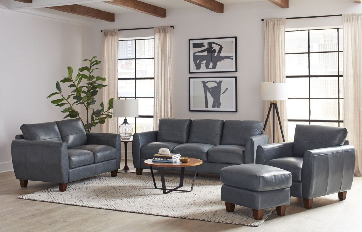 6529 Traverse Stacionary Sofa Blue leather by By Leather Italia USA